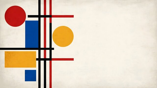 Timeless vintage presentation background inspired by classical Bauhaus art with bold primary geometric shapes on faded off-white paper