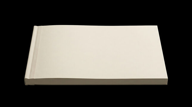 Blank beige stationery receipt book with embossed decorative edge and white background showing perspective view of cover page
