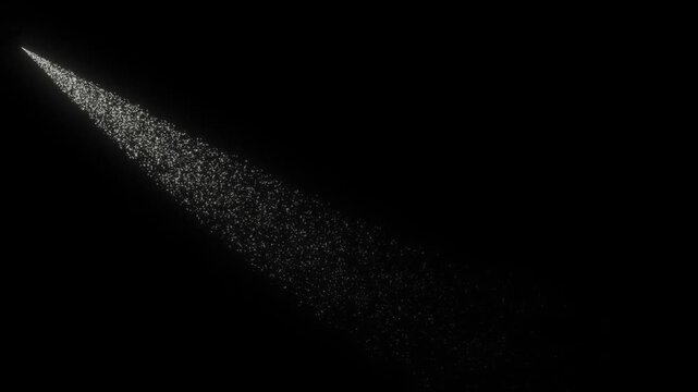Magic light glitter line effect, fairy dust glitter luxury particles raising trail transition, white glowing fairy sparkle, glitter confetti trail on black screen particles background overlay. 4k