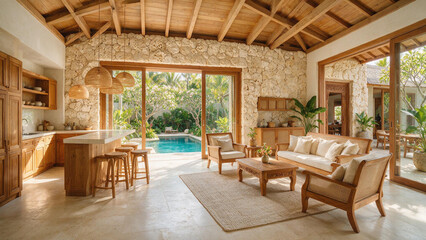 Fototapeta premium Luxury Tropical Residence Interior with Balinese Style