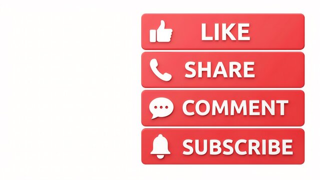 Social media engagement buttons with like share comment and subscribe icons