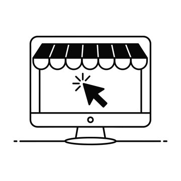 Computer monitor with shopping awning and cursor clicking
