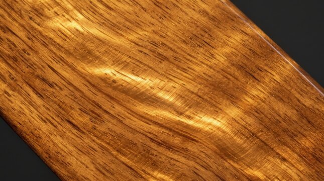 Magnified detail of polished koa wood grain capturing golden optical chatoyancy and shimmering waves