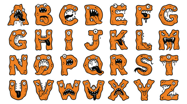 Hand Drawn Monster Alphabet Letters Set for Creative Graphic Design Projects