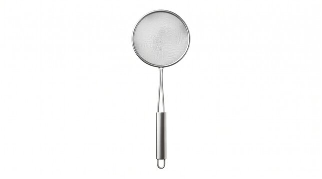 Fine mesh skimmer for gourmet cooking, food preparation and professional kitchen concepts. Isolated on White background.