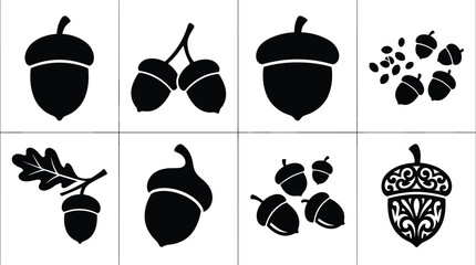 Stylized acorn silhouettes with oak leaves and decorative nature-inspired designs © MstKhairun