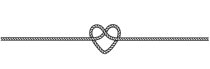 Heart Rope Knot vector. Heart shaped rope tie illustration with elegant lace line and decorative knot design for love, wedding, nautical, and craft projects. © Ashraful 01