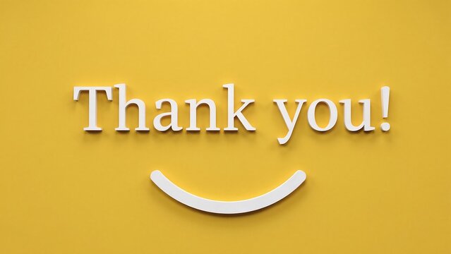 Thank you message on yellow background expressing gratitude appreciation and positive communication