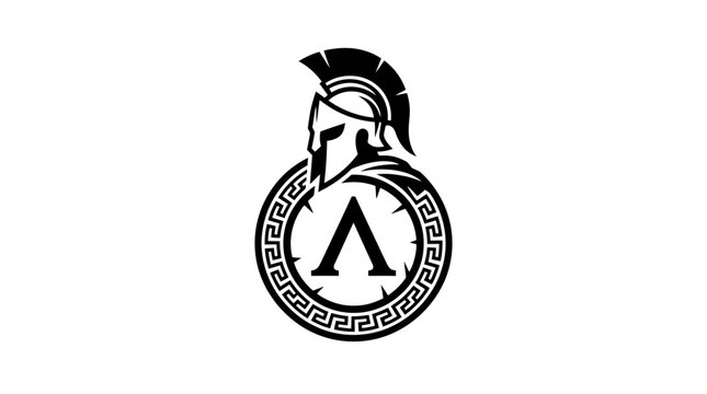 Spartan Warrior Helmet and Lambda Symbol Emblem