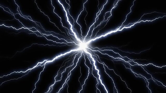 Branching Electric Lightning Explosion Overlay On Black Background Animation
