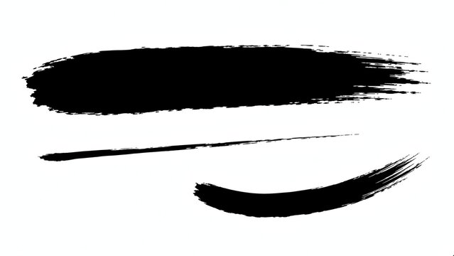Three black brush strokes, a thick horizontal stroke, a thin diagonal stroke, and a curved stroke, on a white background