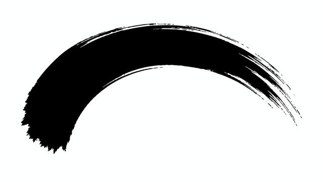 A black brush stroke forming a crescent arc on a white background
