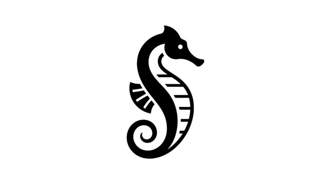 Stylized Black Seahorse Icon Silhouette on White Background
