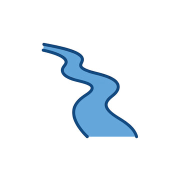 A simple flat vector icon representing a winding blue river or stream.