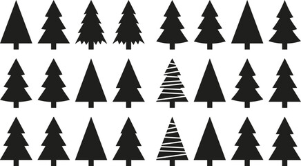 Fototapeta premium Pine Tree Silhouette Icon Set – Black Christmas and Evergreen Tree Shapes
