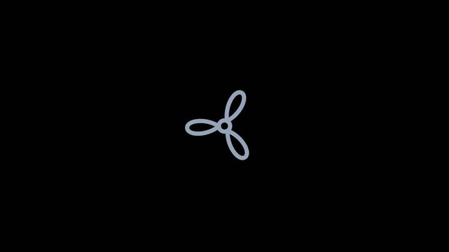 Minimalist Three Blade Fan Animation Rotating Against Solid Black Background.