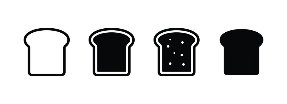 Bread icon. Bread slice icons in solid and outline styles. Collection of sliced bread silhouette and outline icon set.