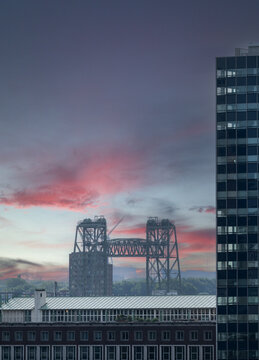 Urban Rotterdam Skyline with Industrial Bridge