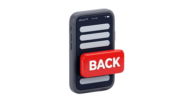 Vector illustration of 3d smartphone with a red button labeled back on a transparent background