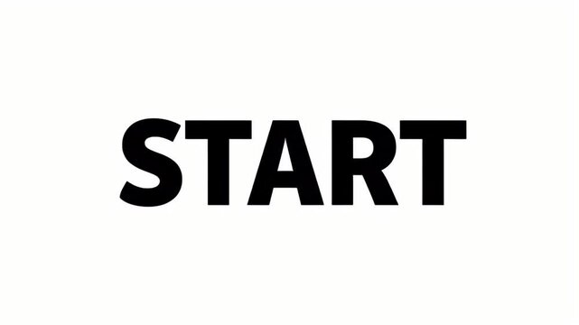 Bold black text START on a white background symbolizing beginning, launch, and initiation. Minimalist graphic for project kickoff and new start