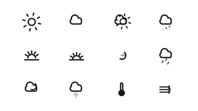 Set of Hand Drawn Weather Icons for Meteorological Forecasts and Digital Applications.