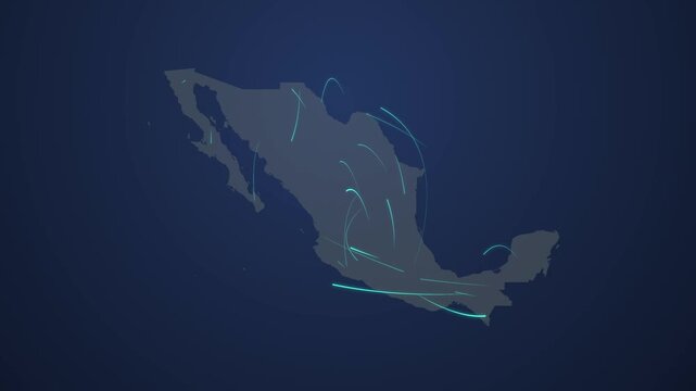 Mexico Digital Network Map with Neon Glowing Nodes, Global Communication Technology Concept