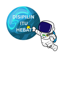 This photo shows a screenshot of a digital sticker or poster design with an outer space theme. The main image consists of two elements side by side on a clean white background. On the left is a large 