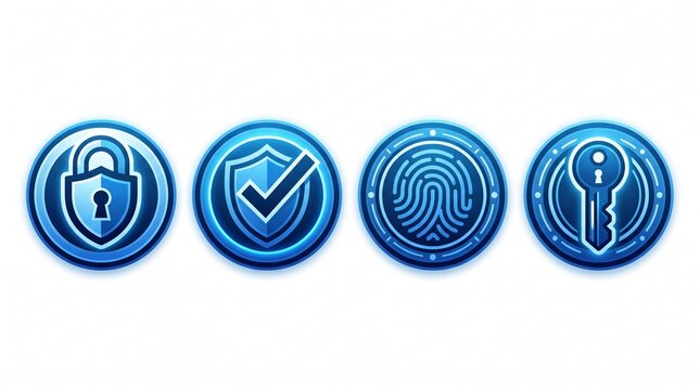 Cyber security certification badges. Digital protection icons for web and software safety.