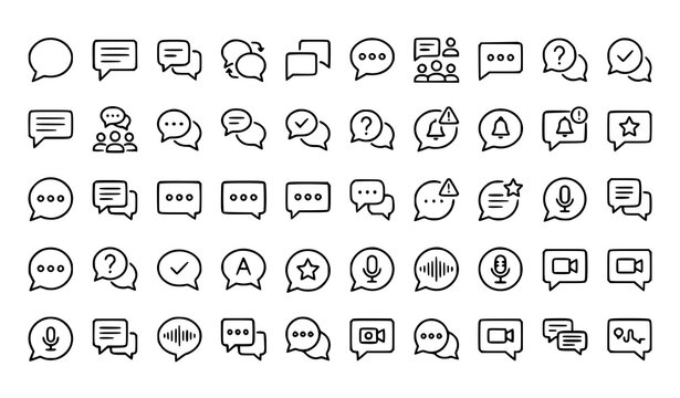 Chat message speech bubble digital communication and software editable line icon set