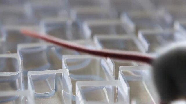 Albino laboratory mouse navigating a transparent maze during a scientific experiment, representing research, problem-solving, and cognitive testing for innovation