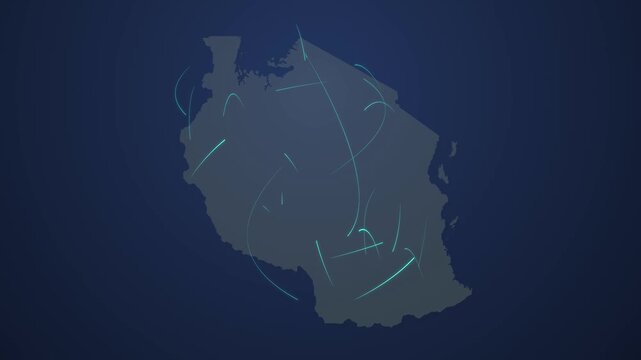 Tanzania Map with Luminous Digital Network, Innovation, Telecommunications and Global Connectivity Background