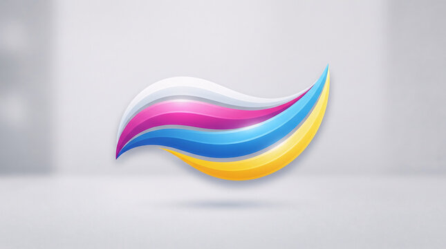 Modern abstract logo with flowing gradient waves. Vibrant fluid design element for branding and digital media.
