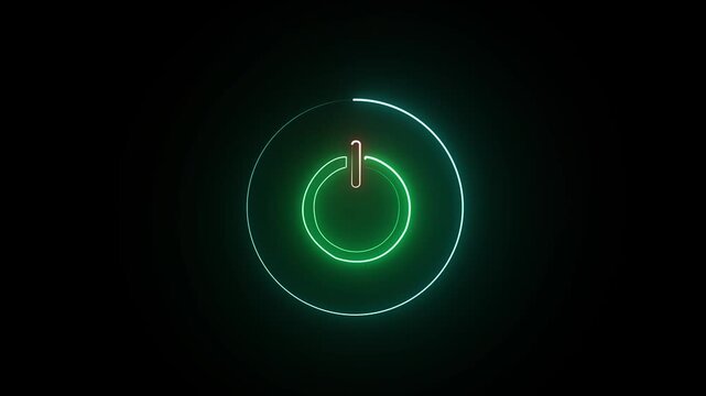 Neon power button icon with loading bar animation motion graphics 