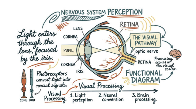 Nervous System Perception: Functional Diagram of the Human Eye and Visual Pathway
