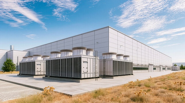 Air cooled chiller yard beside AI data center