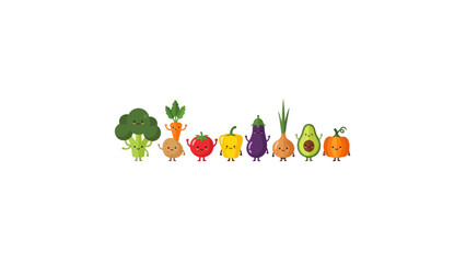 Fototapeta premium Cute Cartoon Vegetable Characters Illustration Set