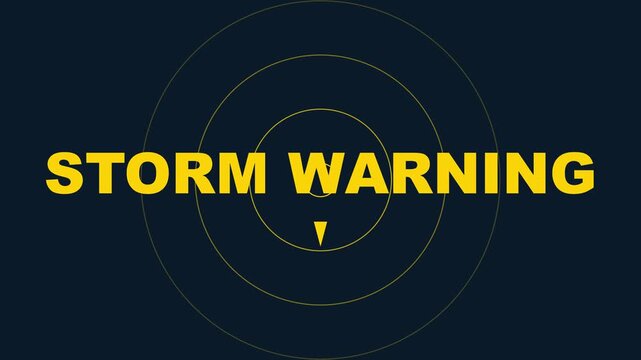 Storm warning alert with radar target overlay for weather broadcast and emergency notification systems animation 4k