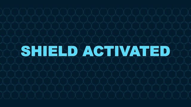 Shield activated digital interface text animation on hexagonal 4k background, for sci-fi gaming, and cyber security, technology motion