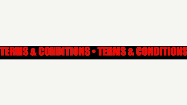 Terms and conditions text scrolling banner for business legal agreements and corporate policy documentation animation 4k
