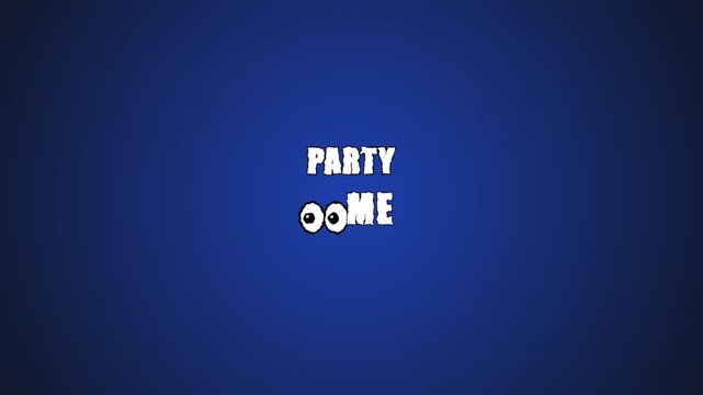 Animated Party Time Text Graphic with Playful Cartoon Eyes on Changing Colored Backgrounds.