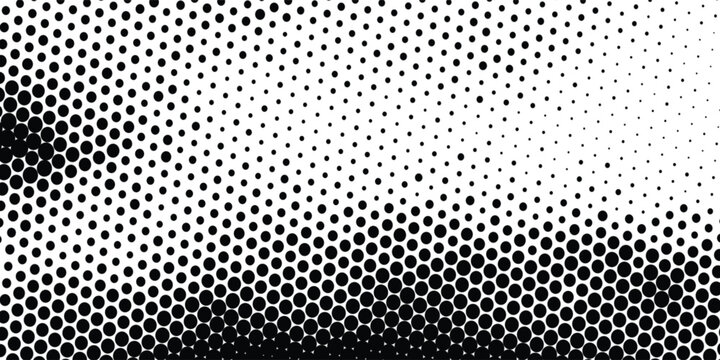 Abstract black and white halftone dots pattern vector background with gradient wave overlay for pop art comic book cover web banner design