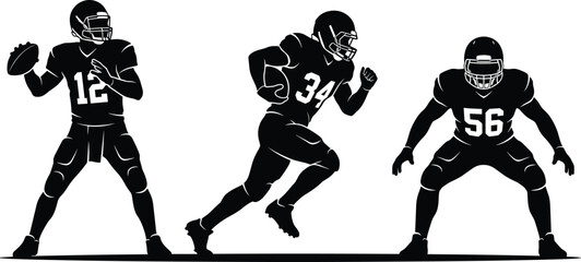 American football player silhouettes set featuring quarterback running back and defender positions © ABU