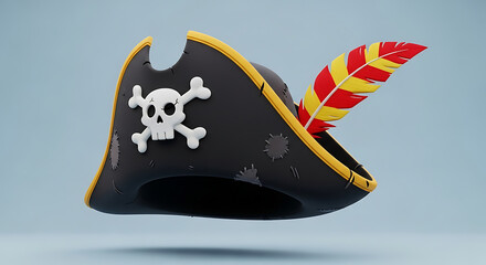 Naklejka premium Pixel art pirate hat with skull and crossbones symbol