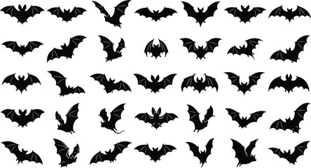 Fototapeta premium Halloween Bat Silhouette Collection with Flying Bat Vector Set for Spooky Design Projects