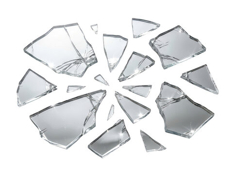 Exploding shards of broken glass isolated on transparent background. Great for dynamic visual effects.