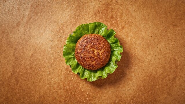 A meatball resting on a bed of fresh green lettuce inside a leafy lettuce cup on human skin.