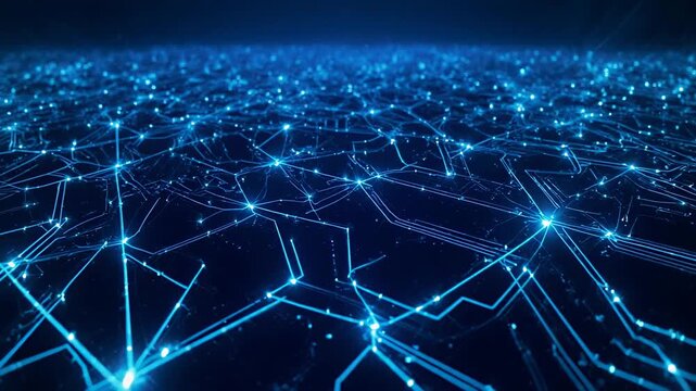 Blue glowing neural network connections abstract digital brain waves futuristic