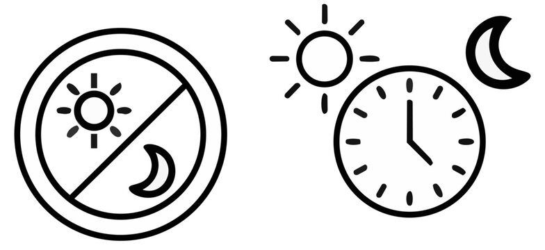 Day and night 24 hours service icon set with sun, moon and clock vector illustration. Time cycle concept.