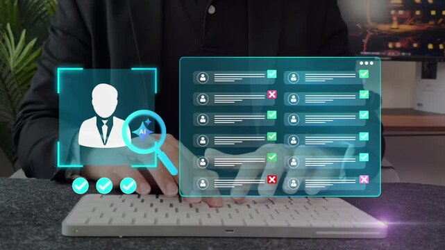 Automated resume screening and candidate evaluation using AI.  AI recruitment system for smart hiring, human resources management technology and automation .