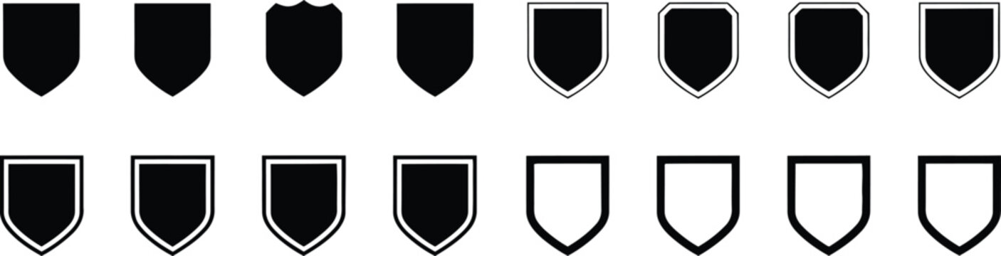 Collection of black shield shapes and outlines 